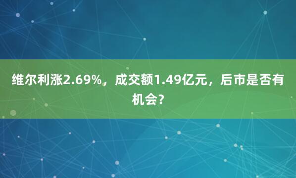 維爾利漲2.69%，成交額1.49億元，后市是否有機會？