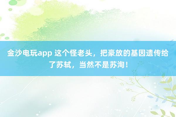 金沙電玩app 這個怪老頭，把豪放的基因遺傳給了蘇軾，當然不是蘇洵！