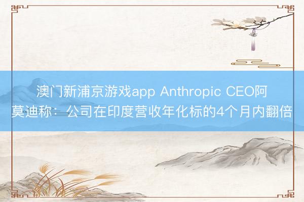 澳門(mén)新浦京游戲app Anthropic CEO阿莫迪稱：公司在印度營(yíng)收年化標(biāo)的4個(gè)月內(nèi)翻倍